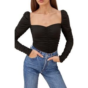 Reformation Black Esra Queen Top Long Sleeve, Ruched Size Small